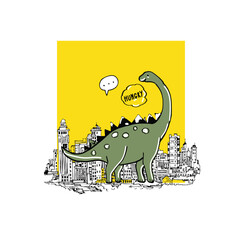 Obraz premium City Skyline Brachiosaurus kids dino illustration vector