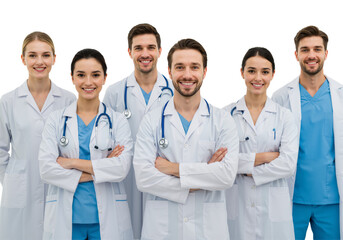 Successful and happy group of doctors isolated on transparent background, PNG