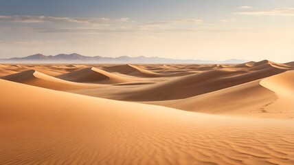 Serene Desert Landscape at Dawn with Distant Mountains