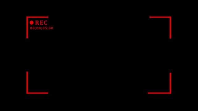 Video recording camera screen with 4K resolution animation with black background. HD Video.
