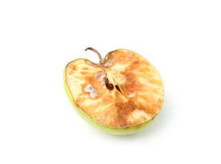 Piece of spoiled apple isolated on white