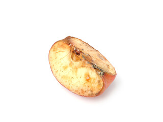 Piece of spoiled apple isolated on white