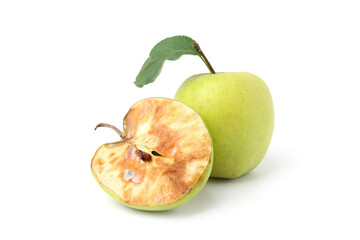 Spoiled and good apples isolated on white