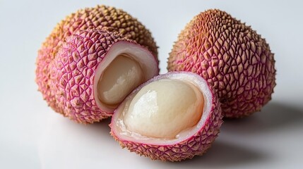 Close-up view of two halved exotic fruits.