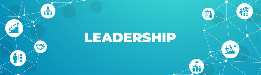 Leadership vector illustration. Banner with icons related to corporate company management.