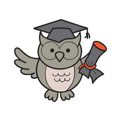 Graduation Owl Flying With Diploma Certificate