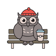 Hipster Owl Holding Coffee With Glasses