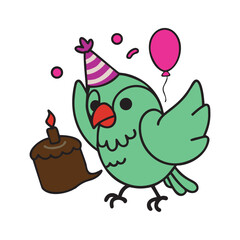 Party Parrot With Balloons And Cake Vector