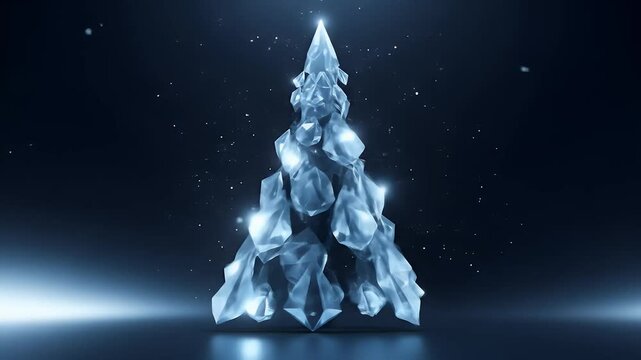 Blue monochrome graphic xmas tree with particles