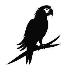 Parrot Silhouette Vector – Tropical Bird Sitting on Branch Icon Design