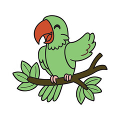 Parrot Talking On Branch In Jungle Scene