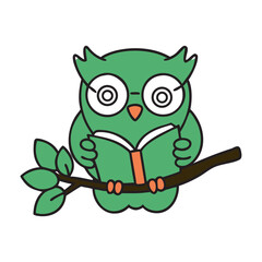 Cute Baby Owl Reading Book Illustration