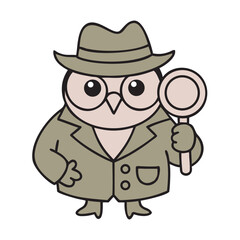 Detective Owl With Hat And Magnifying Glass