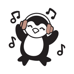 Groovy Penguin Dancing With Music And Headphones
