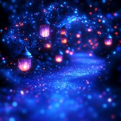 Glowing lanterns illuminate a magical, glittering path