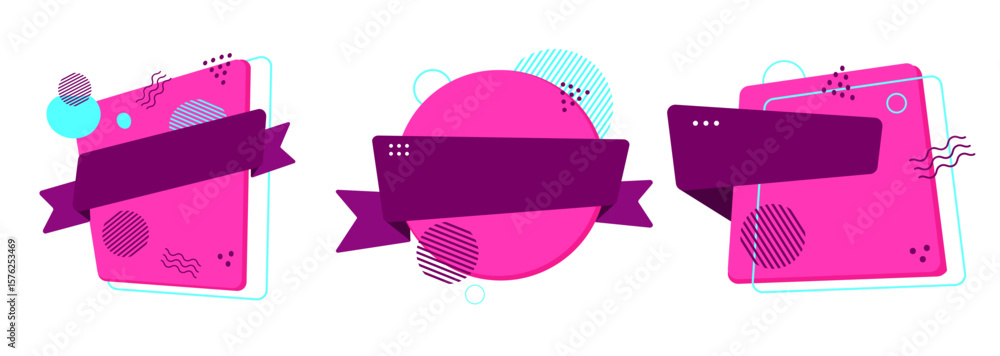 Aufkleber abstract geometric banner set with colorful ribbons.bright abstract labels with copy space. ideal fo