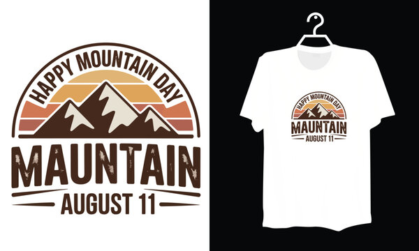 Retro Style Mountain Day Poster Featuring Bold Typography and Landscape