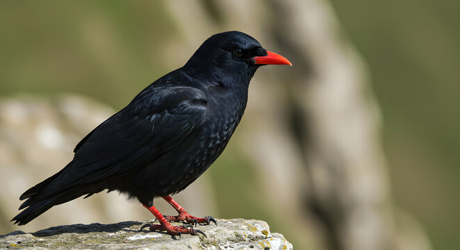 Sharp Red-Beaked Chough Against Mountain Cliff PNG