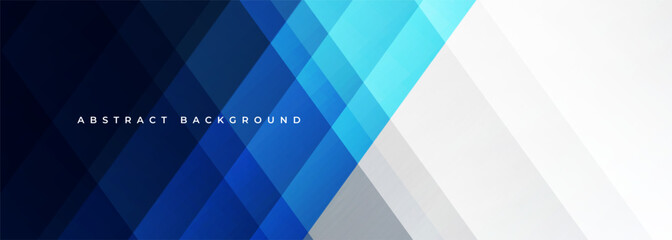Obraz premium Dark blue and white modern abstract wide banner with geometric shapes. Vector illustration abstract background