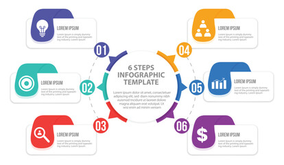6 step infographic template with editable icons. perfect for business presentations, process diagrams, workflows, flowcharts, and banners. clean, minimalist vector design.