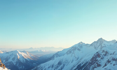 Fototapeta premium Serene Mountain Landscape with Snow-Capped Peaks Under Clear Sky 