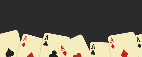 Playing cards seamless border. Vector cards isolated on black background.