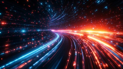 Obraz premium Cosmic speed tunnel, light trails, digital art, vibrant colors