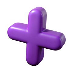 Obraz premium A purple 3d plus sign symbol, isolated on a white background