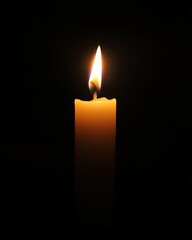Single Lit Candle in Dark Room with Flame Casting Shadows