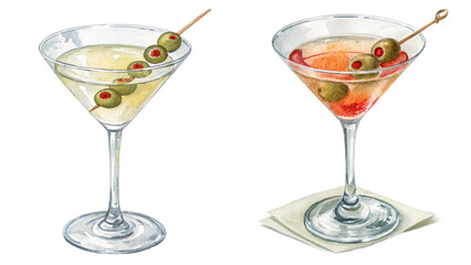 Watercolor Martini Cocktail PNG – Transparent Classic Drink Illustration