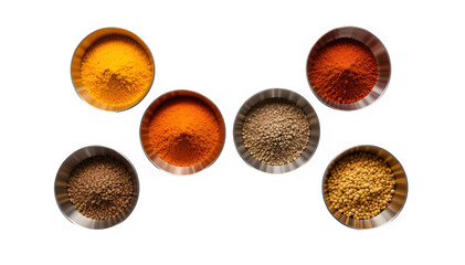 Indian Masala Spice Bowls &ndash; Clean PNG Flat Lay