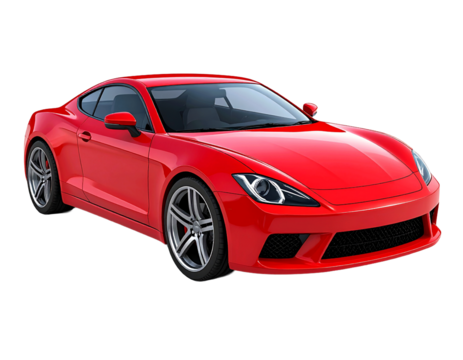 3D red sports car icon isolated on transparent background. PNG