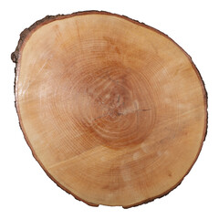 Wooden log serving and chopping board, isolated white background