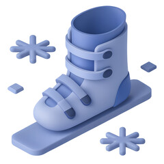 3D icon, A single ski boot with fresh snow on the sole., isolated on white