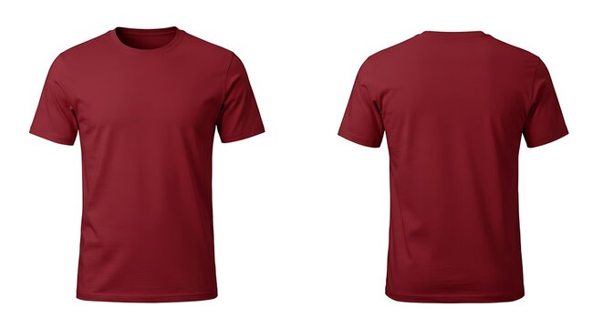 A plain maroon tshirt shown from both front and back views, isolated on a white background