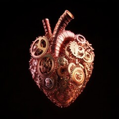 Obraz premium Conceptual Human Heart Made of Interconnected Gears and Mechanisms