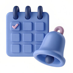 3D calendar reminder icon, calendar with bell and alert sign