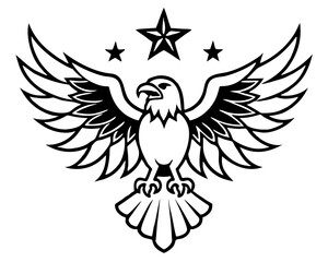 Stylized eagle with stars silhouette isolated on white background