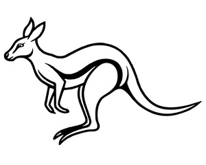 Stylized black kangaroo silhouette in motion isolated on white background