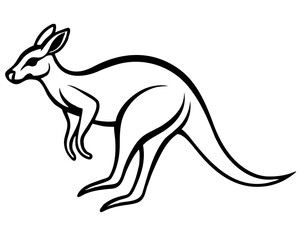 Stylized black kangaroo silhouette jumping isolated on white background