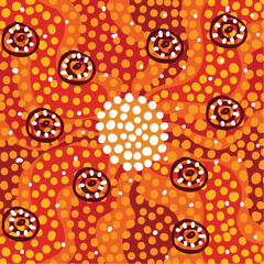 Radiant Aboriginal Dot Art with Central Gathering Symbol