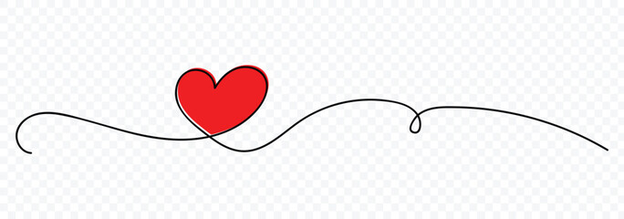 Abstract love symbol. Heart line art decorative element, elegant, valentine banner design. Doodle continuous single line drawing of heart shape isolated on white background. Vector illustration
