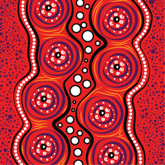 Striking Red Aboriginal Dot Art Illustration with Central Pathway