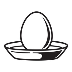 Black and white illustration of an egg resting on a simple plate or dish