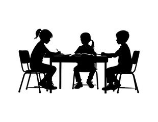 Children engage in group reading, fostering literacy skills and social interaction. Ideal for educational materials, storytelling illustrations, or familythemed designs.