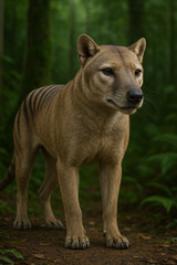 Realistic 3D Tasmanian Tiger in Forest – Thylacine in Natural Habitat 