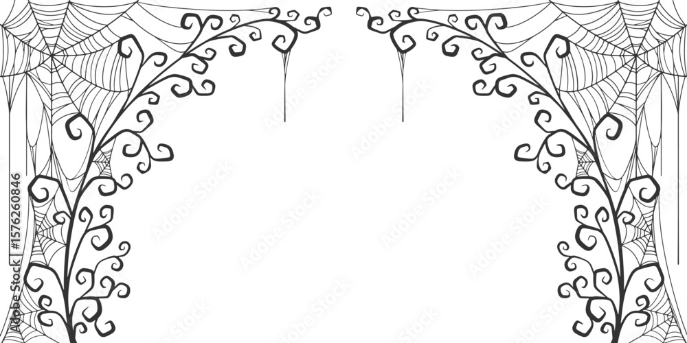 Wall mural halloween cobweb frame border, spider web vector isolated on transparent background. vector eps