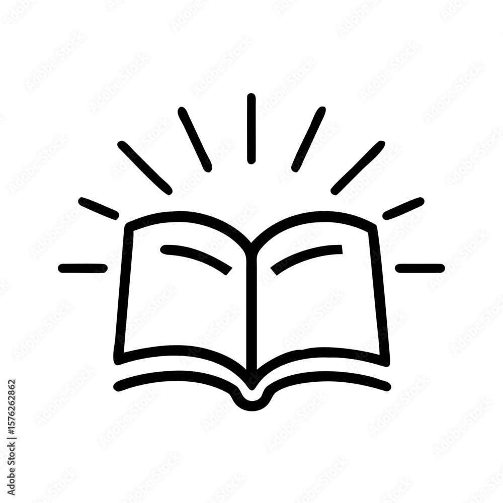 Poster open book with rays of light representing knowledge and learning