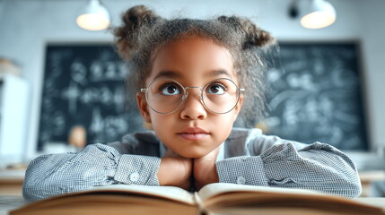 Close-up of a schoolgirl's face as she attentively listens to her teacher. 
