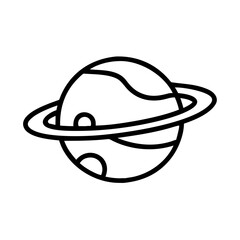 Simple outline illustration of a planet with rings and surface details  